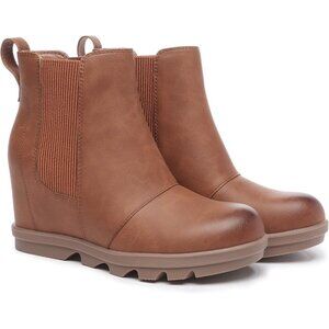 Athlefit Women's Brown Faux Leather Wedge Boots Comfortable Ankle Wedge Booties